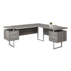 Monarch Specialties - 7304 Bureau 70 po - Taupe Fonce Cote Droit Ou Gauche-Bureau d'ordinateur à panneaux épais en forme de L au fini faux bois taupe foncé avec 3 tiroirs de rangement et 3 pieds en métal au fini argenté