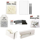 JAM Paper – Trousse de bureau complète, blanc (338756Cwh)-Comprend un cahier de notes, des stylos, des pince-notes, des agrafes, des trombones, des bandes élastiques, un dévidoir de ruban et une agrafeuse