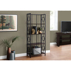 Monarch Specialties - 3617 62 po H Etagere - Espresso/Metal Noir-Bibliothèque étagère en métal à 4 niveaux avec spacieuses tablettes finies brun foncé