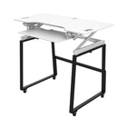 Rocelco- Ensemble de rehausse de bureau de luxe à hauteur ajustable de 46" et support au sol - Blanc / Noir-RÉGLAGE DE LA HAUTEUR RAPIDE, FACILE ET STABLE AVEC EVR CONCEPTION DE LA GAMME VERTICALE AMÉLIORÉE: Cadre en métal robuste avec poignée latérale facile à saisir et assistance à piston à gaz, peut monter et descendre jusqu'à 45 livres avec un réglage en hauteur continu de 34" à 49" au-dessus du sol afin d'optimiser la position de travail ergonomique pour les personnes de la plupart des hauteurs. Le mou