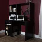 Bureau de travail pour ordinateur, Noir solide, Annexe de Meubles South Shore, 48“L x 22“D x 57“H-HUCHE MULTIFONCTION: libérez votre espace de travail grâce à la grande huche de ce bureau, qui possède une tablette et trois espaces de rangement ouverts. Vous pourrez même y mettre une imprimante!