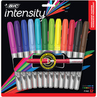 BIC - Intensity Marqueurs permanents - pointe fin - couleurs assorties - Paquet de 12-Prise caoutchoutée permettant confort et contrôle  
