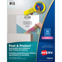 Avery® 78620 Pochettes protectrices de présentation, autocollantes, amovibles,  transparentes, 10/paquet-Chaque pochette comporte deux bandes avec adhésif enlevable qui permet d'apposer l'affiche solidement et de l'enlever facilement sans endommager la surface