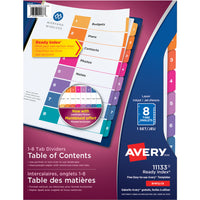 Avery - Ready Index Intercalaires avec Table des Matières, 8 onglets-8 Onglets