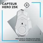 Logitech G502 X LIGHTSPEED Souris Gaming Sans Fil - Blanc-Capteur Gaming HERO 25K : Précision idéal jusqu'au sub-micron pour une acuité haute-précision sans lissage/filtrage/accélération pour des hautes performances de gaming à chaque fois