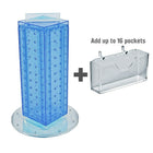 Azar Displays – Présentoir cartes-cadeaux 4 côtés perforés, base tournante, 4 L x 12 H x 4 P (po), bleu translucide (700229-BLU)-Comprend 16 pochettes pour cartes-cadeaux standards et une bande pour affiche en acrylique et se tient sur une base rotative ronde de 9 po