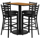 Flash Furniture – Table rectangulaire 24 larg. x 42 long. (po), stratifié naturel, base ronde et 4 tabourets, métal/vinyle noir-Armature de chaise et de table thermolaquée noire
