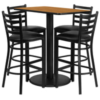 Flash Furniture – Table rectangulaire 24 larg. x 42 long. (po), stratifié naturel, base ronde et 4 tabourets, métal/vinyle noir-Armature de chaise et de table thermolaquée noire