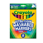 Crayola - 8 marqueurs Ultra-Clean lavables - Assortiment de couleurs-Enjolivez œuvres d’art, travaux scolaires et autres projets créatifs en y ajoutant des couleurs vives et éclatantes