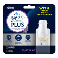 Glade - Branchées Plus Huile parfumée - Lavande paisible et Aloès-Le seul diffuseur branché intelligent conçu avec une technologie d'éclairage intelligent qui facilite une consommation minimale d'électricité et de parfum
