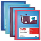 Staples - Couvertures de rapport personnalisables, couleurs tendance variées-Couverture de rapport à deux pochettes et à trois attaches, devant transparent avec ouverture sur le dessus