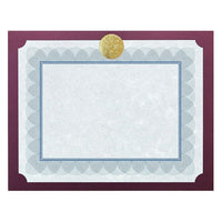 St. James – Porte-document de présentation pour cartes/certificat Elite Medallion, lin bourgogne avec médaillon or, paq./25-Luxueux médaillon en or gaufré en relief