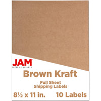 JAM Paper - Étiquettes d'expédition papier autocollant pleine page - 8 1/2 po x 11 po - Kraft brun - Paquet de 10-Emballage anglais seulement