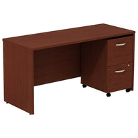 Bush – Bahut pour coquille de bureau Westfield de 60 po de largeur et classeur sur roulettes à 2 tiroirs, cerisier acajou-La surface en stratifié Diamond Coat résiste aux égratignures et aux taches et reste belle même après des années