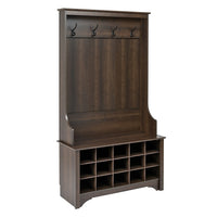 Prepac – Porte-manteaux avec compartiments pour chaussures, espresso - (ESOG-0011-1)-Finition laminée d'une couleur espresso riche