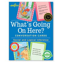 eeBoo Que se passe t-il ici? Cartes de conversation / Inférence sociale et logique-Bénéfices du produit : Aide à développer l'empathie et les compétences d'observation tout en examinant des illustrations amicales illustrant la dynamique émotionnelle dans une variété de situations. Les cartes de conversation développent de précieuses compétences en communication et en analyse tout en construisant une base essentielle pour l'apprentissage social et émotionnel