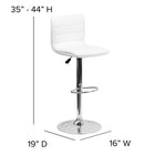 Flash Furniture – Tabouret de bar contemporain et ajustable en vinyle blanc et à pied chromé (CH920231WH)-Le siège s'ajuste du comptoir à la hauteur de la barre