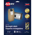 Avery – Étiquettes pour dossiers TrueBlock laser et jet d’encre – 2 po x 4 po – blanc – paquet de 250 (5264)-Étiquette permanente