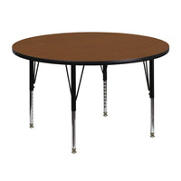 Flash Furniture – Table d’activités ronde, 48 po, dessus stratifié haute pression 1,25 po, pattes préscolaires réglables, chêne-Chêne laminé