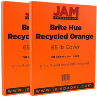 JAM Paper Papier cartonné recyclé de couleur vive, lisse, 8 1/2 x 11 po, orange, 100 feuilles/rame-Orange