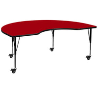 Flash Furniture – Table mobile haricot, surface de 48 x 96 po, hauteur ajustable préscolaire, rouge (XUA4896KIDRDTPC)-Rouge/fini chromé, placage en stratifié, acier
