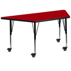 Flash Furniture – Table mobile trapèze, surface de 30 x 60 po, hauteur ajustable préscolaire, rouge (XUA3060TRPRDTPC)-Rouge/fini chromé, placage en stratifié, acier
