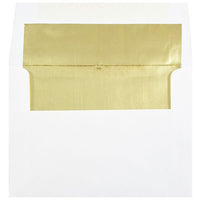 JAM Paper Enveloppes métalliques format livret à fermeture gommée, 5 1/4 x 7 1/4 po, blanc avec intérieur doré, paq./100-Blanc avec intérieur doré