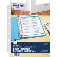 Avery® 77007 Pochettes protectrices, 5-1/2" x 8-1/2", transparentes, 15/paquet-Ouverture dans le haut permettant d'ajouter ou de retirer facilement des feuilles sans ouvrir les anneaux de la reliure