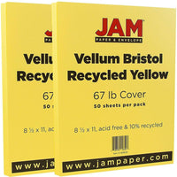 JAM Paper Papier cartonné bristol, fini vélin, 8 1/2 x 11 po, jaune, paquet de 100-Jaune