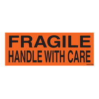 SPC - Étiquette Adhésive "Handle with Care" - 2 po x 5-3/8 po - Noir Sur Rouge Fluorescent - Paquet de 500-Étiquette adhésive "Fragile Handle with Care"