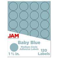 JAM Paper - Joints d'autocollants pour étiquettes circulaires - 1 2/3 po de diamètre - Bleu bébé - Paquet de 120-Emballage anglais seulement