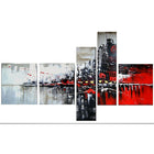 Designart – Tableau imprimé sur toile, Paysage urbain, rouge et noir, 5 panneaux, (PT1101-414)-Imprimé