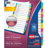 Avery Ready Index Intercalaires personnalisables avec table des matières - 11845-15 onglets, 1 jeu
