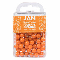 JAM PAPER - Punaises Colorees, Punaises Carte à Tête Ronde, Orange, Paquet de 100-Punaises en plastique
