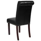 Chaise Parsons LeatherSoft noire HERCULES avec dossier roulé, garniture pour clous décoratifs et finition couleur noyer-Garniture tête de clou en laiton