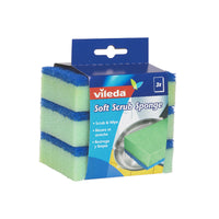 Vileda Éponges à récurer Soft Scrub Sponge- Paquet de 3-Puissance de nettoyage 2 en 1 pour récurer et sécher
