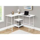 Monarch Specialties - 7596 Bureau 48 po L - Dessus Blanc De Coin/Metal Blanc-Bureau en coin rectangulaire solide et 2 étagères de 2 tailles différentes avec finition stratifiée blanc