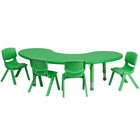 Flash Furniture – Ensemble avec table d’activités demi-lune réglable de 35 x 65 po et 4 chaises d’école empilables, vert-Ensemble de table multi-usages pour enfants