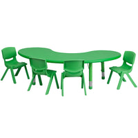 Flash Furniture – Ensemble avec table d’activités demi-lune réglable de 35 x 65 po et 4 chaises d’école empilables, vert-Ensemble de table multi-usages pour enfants