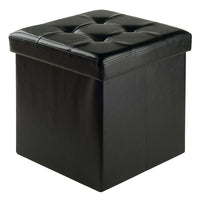 Winsome - Pouf Ashford 15 po x 15 po avec espace de rangement, similicuir, noir (20415)-Pouf avec espace de rangement