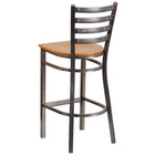 Tabouret de restaurant de la série HERCULES en métal à dossier échelle enduit transparent - siège en bois naturel-Siège en contreplaqué épais de 0,625 po