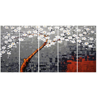 Designart – Imprimé sur toile, Fleurs abstraites, gris et blanc, 5 pièces, (PT2001-271)-Imprimé
