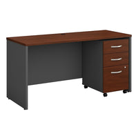 Bush – Coquille de bureau de 60 po de largeur Westfield et classeur sur roulettes à 3 tiroirs, cerisier Hansen et gris graphite-La surface en stratifié Diamond Coat résiste aux égratignures et aux taches et reste belle même après des années.