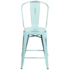 Flash Furniture – Tabouret de comptoir de 24 po avec dossier, pour intérieur, métal vieilli, bleu onirique (ET353424DB)-Tabouret de comptoir de style bistro