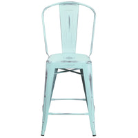 Flash Furniture – Tabouret de comptoir de 24 po avec dossier, pour intérieur, métal vieilli, bleu onirique (ET353424DB)-Tabouret de comptoir de style bistro