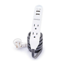 Staples - Limiteur de surtension à 3 prises avec 2 ports USB, 400 joules, cordon de 6 pi, câble tressé noir (53048)-Rallonge et port USB avec protection de l’alimentation
