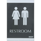 Headline Sign - Affiche « RESTROOM » ADA série Century, anglais (Toilette)-Aspect contemporain - argent sur noir avec pictogrammes et braille  