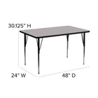 Flash Furniture – Table d’activités rectangulaire, surface stratifiée de 24 x 48 (po) et pattes standards réglables, gris-Pattes supérieures recouvertes de poudre noire et pattes inférieures en chrome