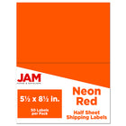JAM Paper Étiquettes expédition, demi-feuilles, 5,5 x 8,5 po, rouge néon, 50/paquet-Étiquettes d’expédition