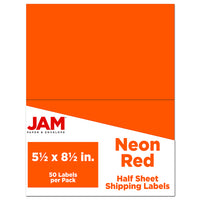 JAM Paper Étiquettes expédition, demi-feuilles, 5,5 x 8,5 po, rouge néon, 50/paquet-Étiquettes d’expédition
